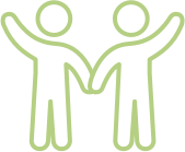 Two stick figures holding hands, symbolizing short-term respite care support.