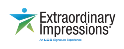 Extraordinary Impressions logo with a stylized human figure and text stating An LCS Signature Experience.